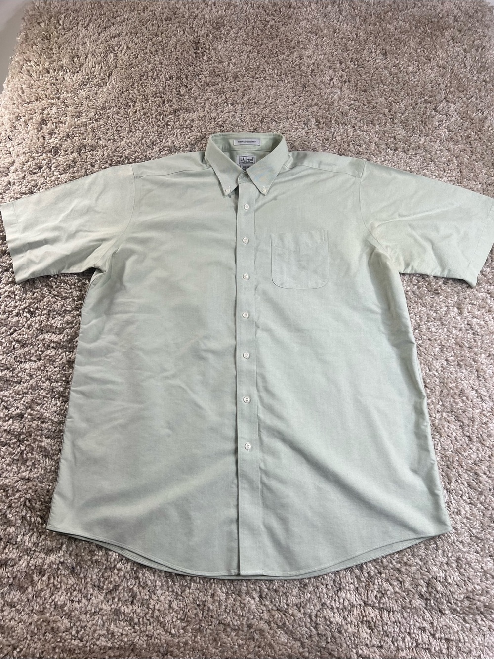 L.L. Bean Short-Sleeve Button-Down Shirt in Sage Green